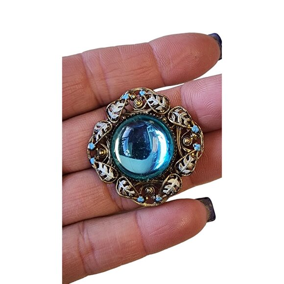 Vintage Czech Glass & Enamel Brooch (A1686) - Picture 2 of 5